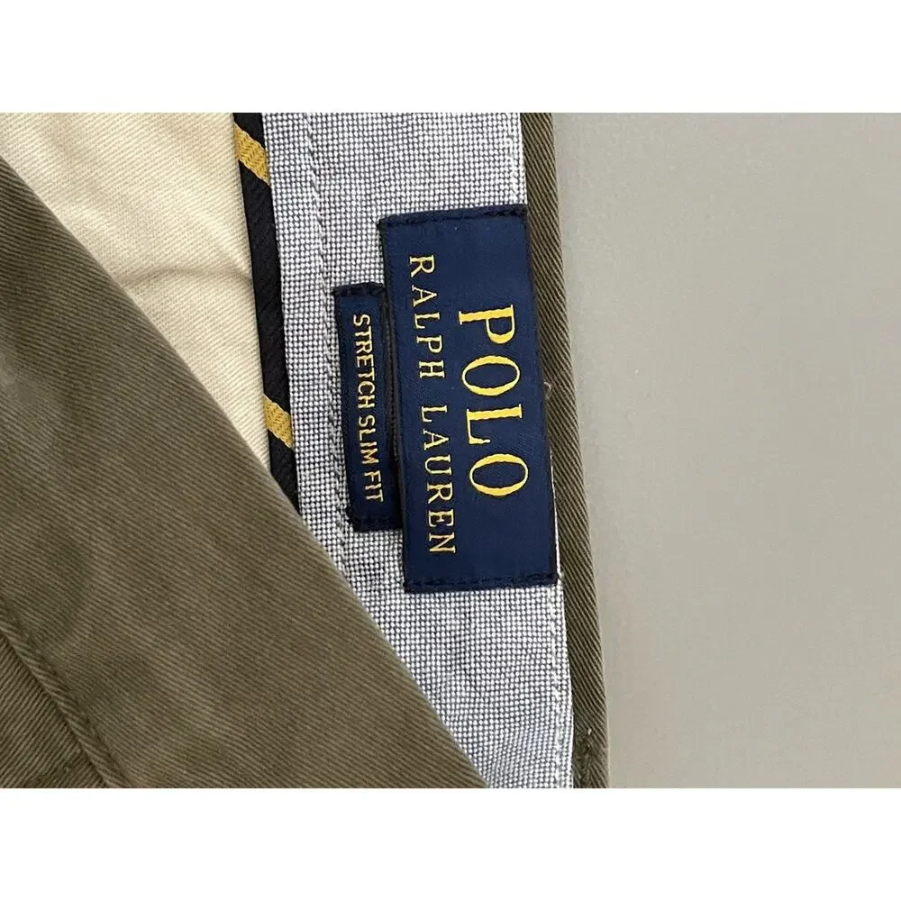 Polo Ralph Lauren Stretch Slim Fit‎ 32X30 Side Pockets Olive Green Chino
